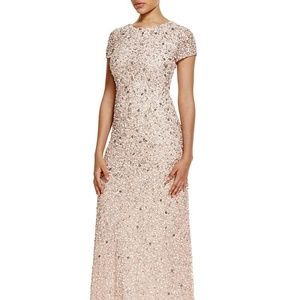 Adrianna Papell Scoop Back Sequin Gown in Blush